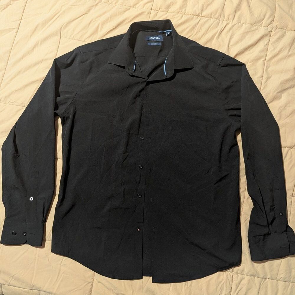 Nautica Men's Black Medium Long-Sleeve Dress Shirt